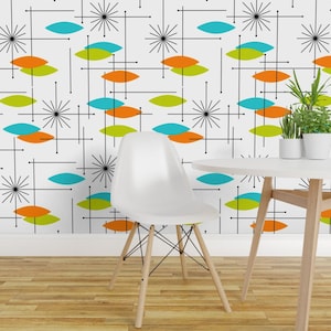 Atomic Orbs Mid Century Modern - Orbs #2 (Large) By Tonyanewton - Mod Custom Printed Removable Self Adhesive Wallpaper Roll by Spoonflower