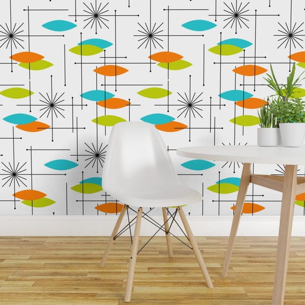 Atomic Orbs Mid Century Modern - Orbs #2 (Large) By Tonyanewton - Mod Custom Printed Removable Self Adhesive Wallpaper Roll by Spoonflower