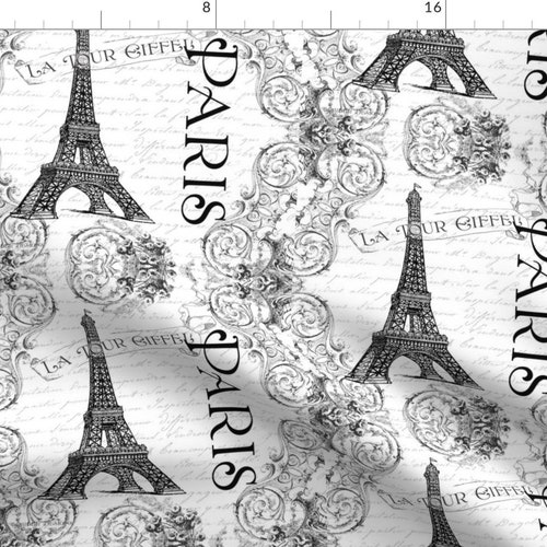 Eiffel Tower Fabric Paris Eiffel Tower and French Scrolls by Etsy