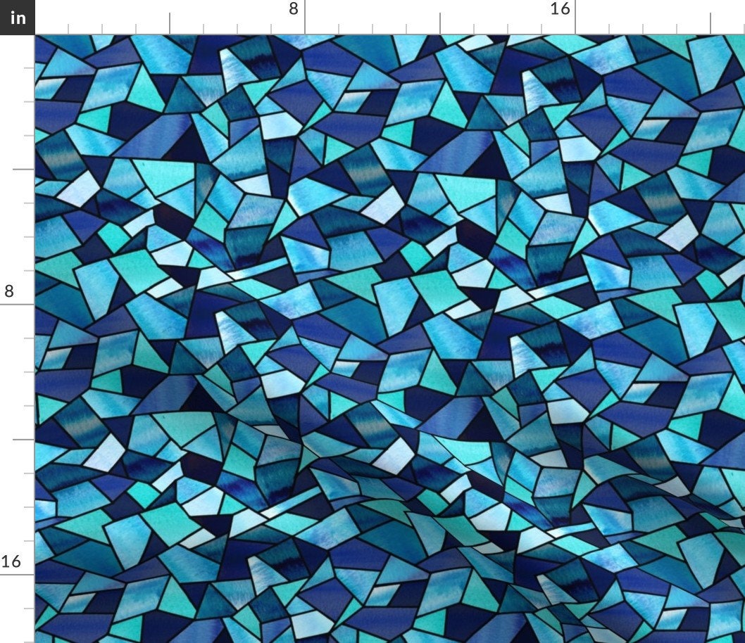 Stained Glass Fabric Blue Shades by Sarah Coombs Navy Teal Etsy