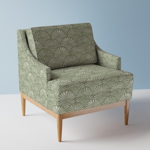 Weathered Upholstery Fabric- Sage Green by apostrofodesign - Distressed Look Scallop Print Block Print  Fabric By The Yard With Spoonflower