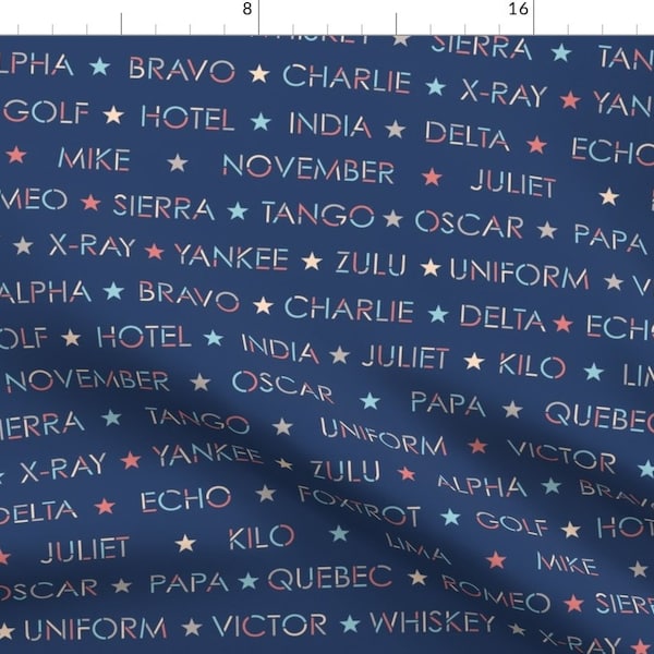 Alphabet Fabric - Nautical Alphabet Navy By Weavingmajor - Nautical Alphabet Navy Blue Typography Cotton Fabric By The Yard With Spoonflower