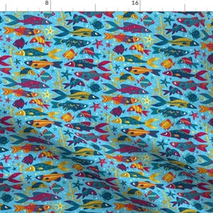 Aquatic Animals Fabric - One Fish, Two Fish, Lots Of Fish By Hollybender - Aquatic Animals Fish Star Ocean Blue Fabric With Spoonflower