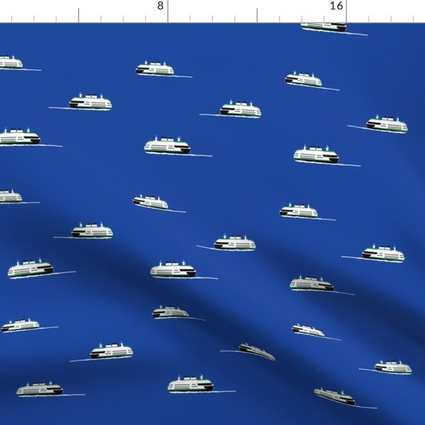 Ferry Boat Fabric - Ferry Traffic By Phillustrations - Ferry Boat Water Ocean Transportation Blue Cotton Fabric By The Yard With Spoonflower