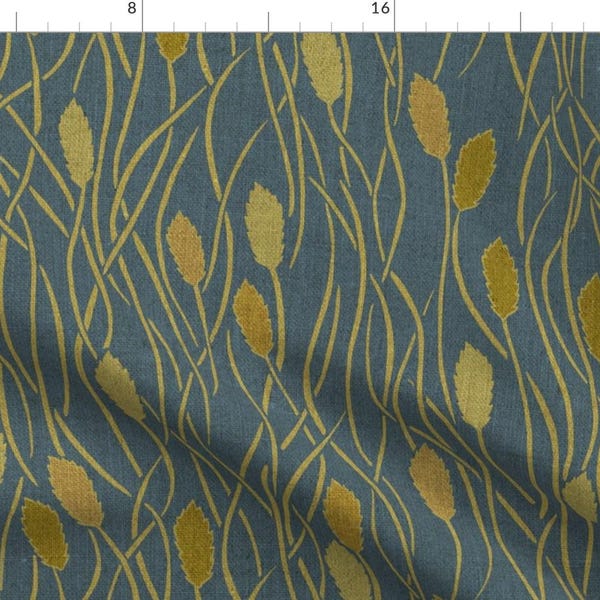 Wild Grass Fabric - Foxtail Grass Nouveau By Ceciliamok - Teal Blue Yellow Deco Wheat Barley Cotton Fabric By The Yard With Spoonflower