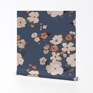 Floral Wallpaper - Canyon Floral Indigo By Alison Janssen - Floral Custom Printed Removable Self Adhesive Wallpaper Roll by Spoonflower