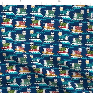 Westie Fabric - Surf Fabric Dogs And Surfboards Design Dark Blue By Petfriendly - Dog Summer Cotton Fabric By The Yard With Spoonflower
