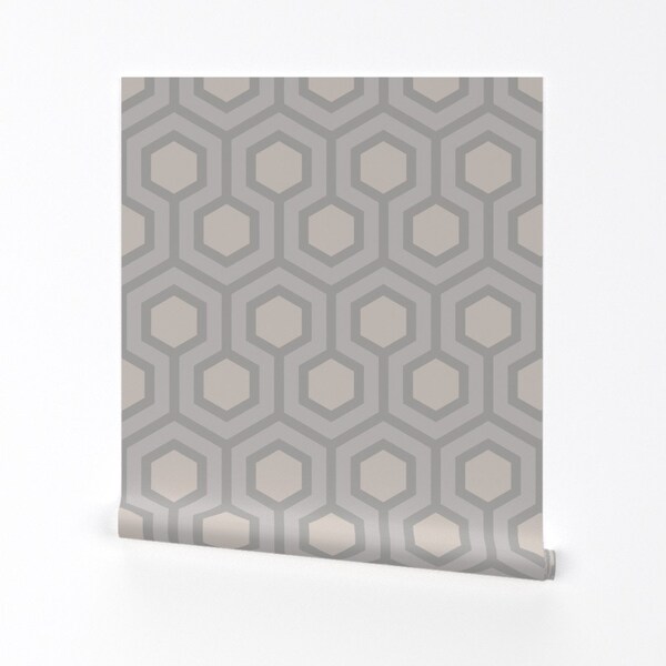 Modern Wallpaper - Gray Honeycomb Geo 3 By Mariafaithgarcia - Hexagon Custom Printed Removable Self Adhesive Wallpaper Roll by Spoonflower