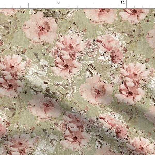 Blush Pink Shabby Floral Fabric - Vintage Shabby Rose By Kristopherk - Rustic Wedding Floral Cotton Fabric By The Yard With Spoonflower