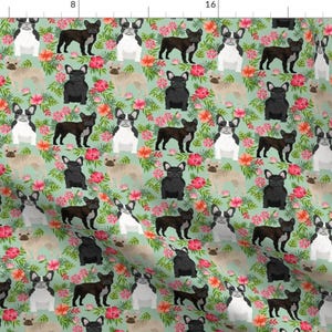 Frenchie Floral Fabric - French Bulldog Hawaiian Floral Mixed Coat Dog By Petfriendly - Dogs Cotton Fabric by the Yard with Spoonflower