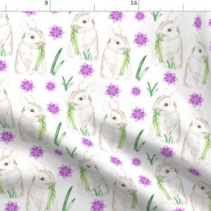 Watercolor Bunny Fabric - Watercolor Easter Bunny Floral By Misschiffdesigns - Watercolor Rabbit Cotton Fabric by the Yard with Spoonflower