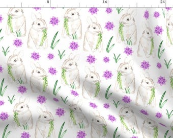 Watercolor Bunny Fabric - Watercolor Easter Bunny Floral By Misschiffdesigns - Watercolor Rabbit Cotton Fabric by the Yard with Spoonflower
