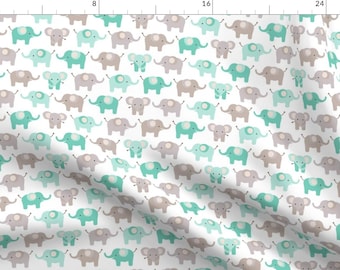 Elephant Fabric - Happy Elephants By Heleenvanbuul - Baby Nursery Modern Elephant Cotton Fabric By The Yard With Spoonflower