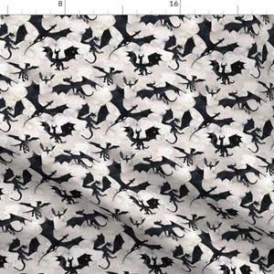 Dragon Fabric - Small Dragons By Sugarpinedesign - Black Gray Kids Fantasy Magic Castle Mystic Cotton Fabric By The Yard With Spoonflower