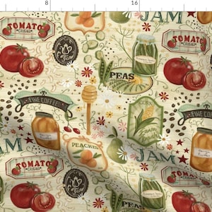Vintage Kitchen Fabric - Grandma&#39;S Kitchen By Stephaniebeischer-Studio8 - Vegetables Antique Cans Cotton Fabric By The Yard With Spoonflower