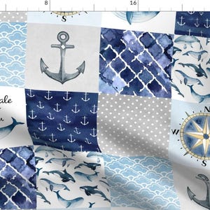 Nautical Cheater Quilt Fabric - I Whale Always Love You Wholecloth By Longdogcustomdesigns - Cotton Fabric by the Yard with Spoonflower