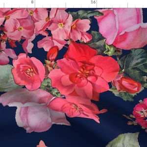 Large Print Floral Fabric - Vintage Roses // Navy (Large) By Theartwerks - Large Print Floral Cotton Fabric By The Yard With Spoonflower