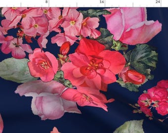 Large Print Floral Fabric - Vintage Roses // Navy (Large) By Theartwerks - Large Print Floral Cotton Fabric By The Yard With Spoonflower