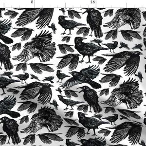 Crow Fabric - A Murder Of Crows By Studiodownhill - Black White Bird Halloween Raven Haunted Cotton Fabric By The Yard With Spoonflower