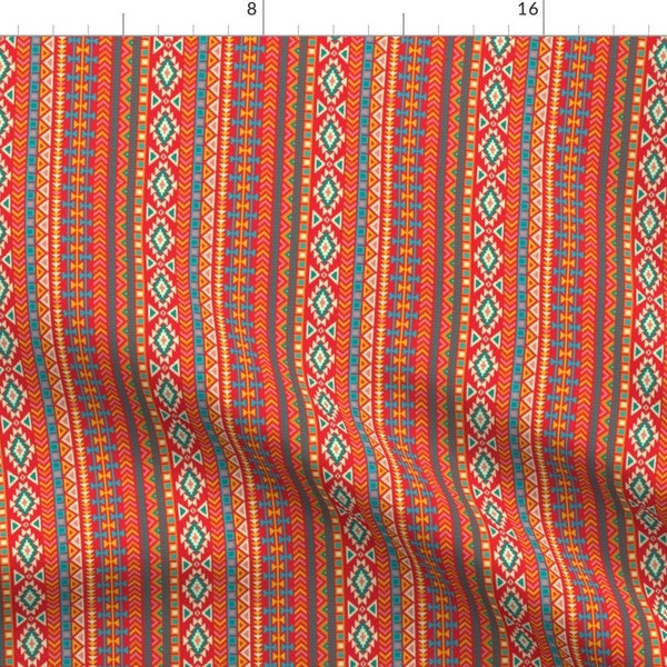 Southwest Fabric - Aztec Tribal Native American Mexican By Khaus - Southwest Red Stripe Vertical Cotton Fabric By The Yard With Spoonflower