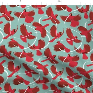 Cardinal Fabric - Cardinals On Blue By Jadafitch - Cardinal Red Birds on Blue Nature Winter Cotton Fabric By The Yard With Spoonflower