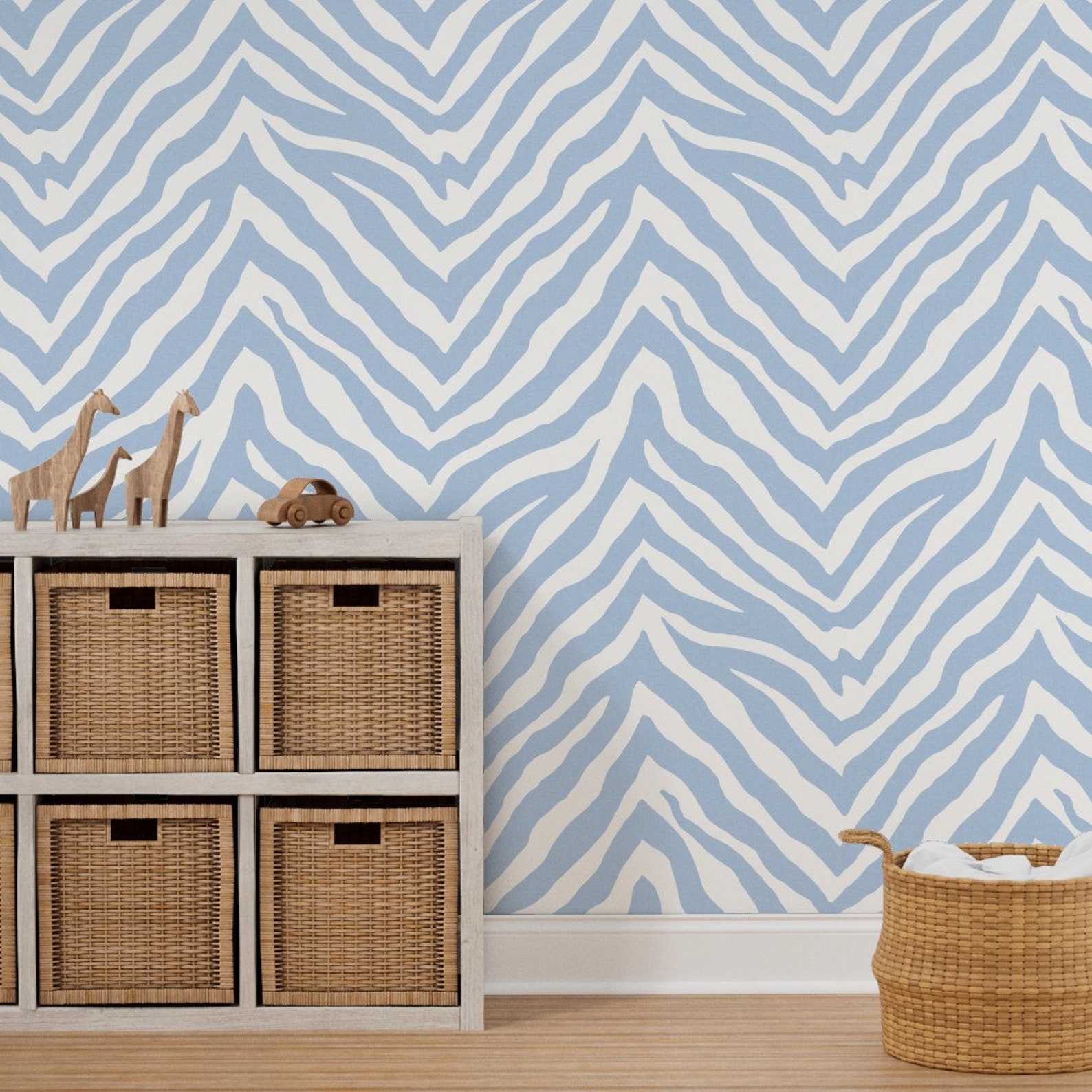 Zebra Wallpaper Large Scale Zebra Soft Blue by - Etsy