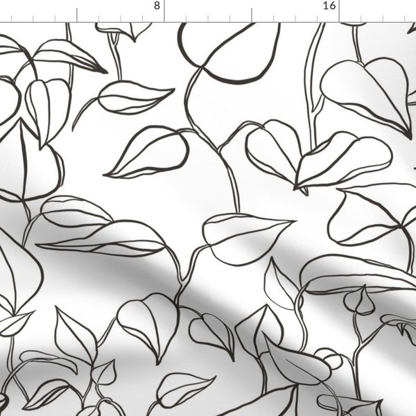 Leaves Black And White Botanical Fabric - White Vines Leaves By Mrshervi - Leaves Black White Cotton Fabric By The Yard With Spoonflower