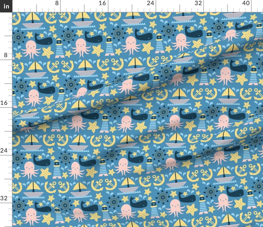 Nautical Nursery Fabric Sailing Pattern Blue by Mintparcel Etsy