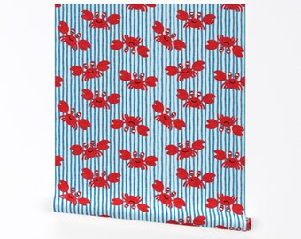 Papier peint crabe rouge mignon - crabes mignons par littlearrowdesign - papier peint autocollant amovible côtier d'été nautique par Spoonflower