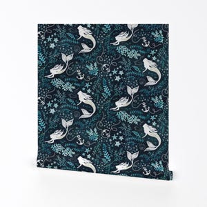 Mermaid Wallpaper - Mermaid Ocean By Adenaj - Blue Ocean Fantasy Fairytale Kids Sea Removable Self Adhesive Wallpaper Roll by Spoonflower