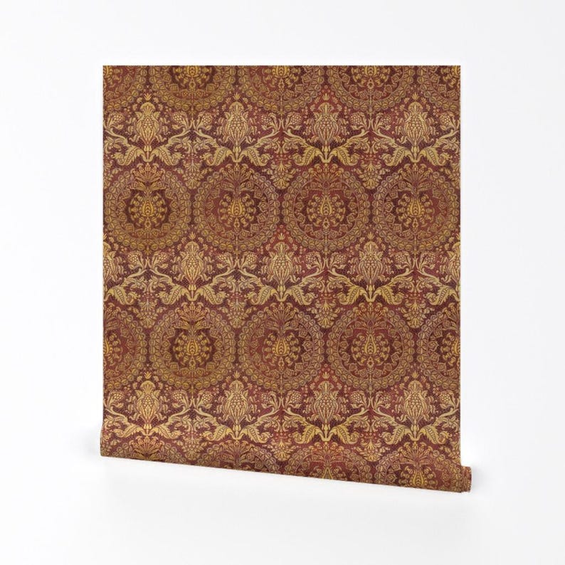 Damask Wallpaper - Catherine Of Aragon By Peacoquettedesigns - Damask Custom Printed Removable Self Adhesive Wallpaper Roll by Spoonflower image 2