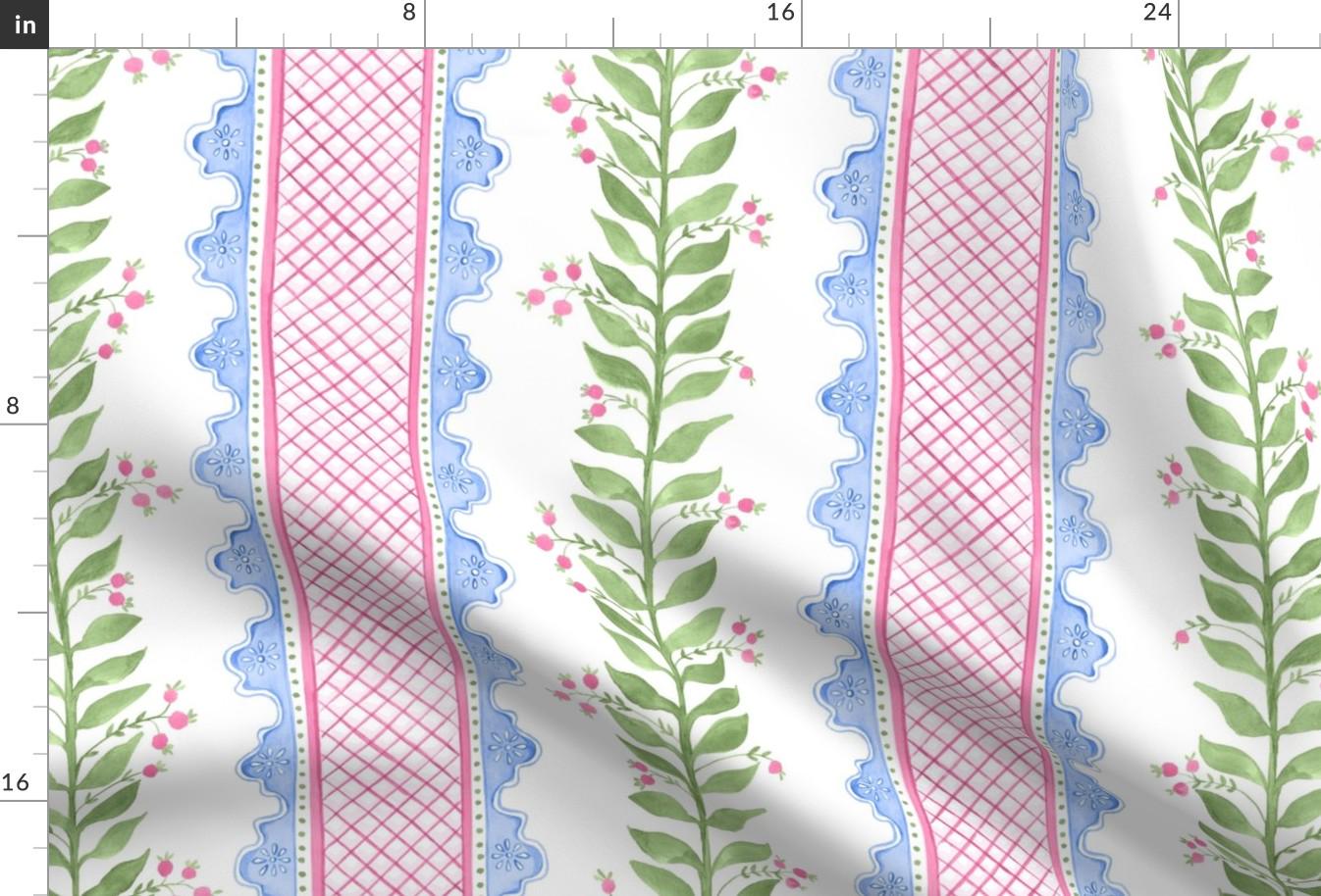 Colorful Preppy Apparel Fabric - Celia Cornflower Blue by danika_herrick - Floral Stripe Botanical Clothing Fabric by Spoonflower