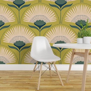 Papel pintado autoadhesivo Deco Floral Fans - Flores geométricas verde chartreuse - Decoración de pared removible - Citron de scarlet_soleil