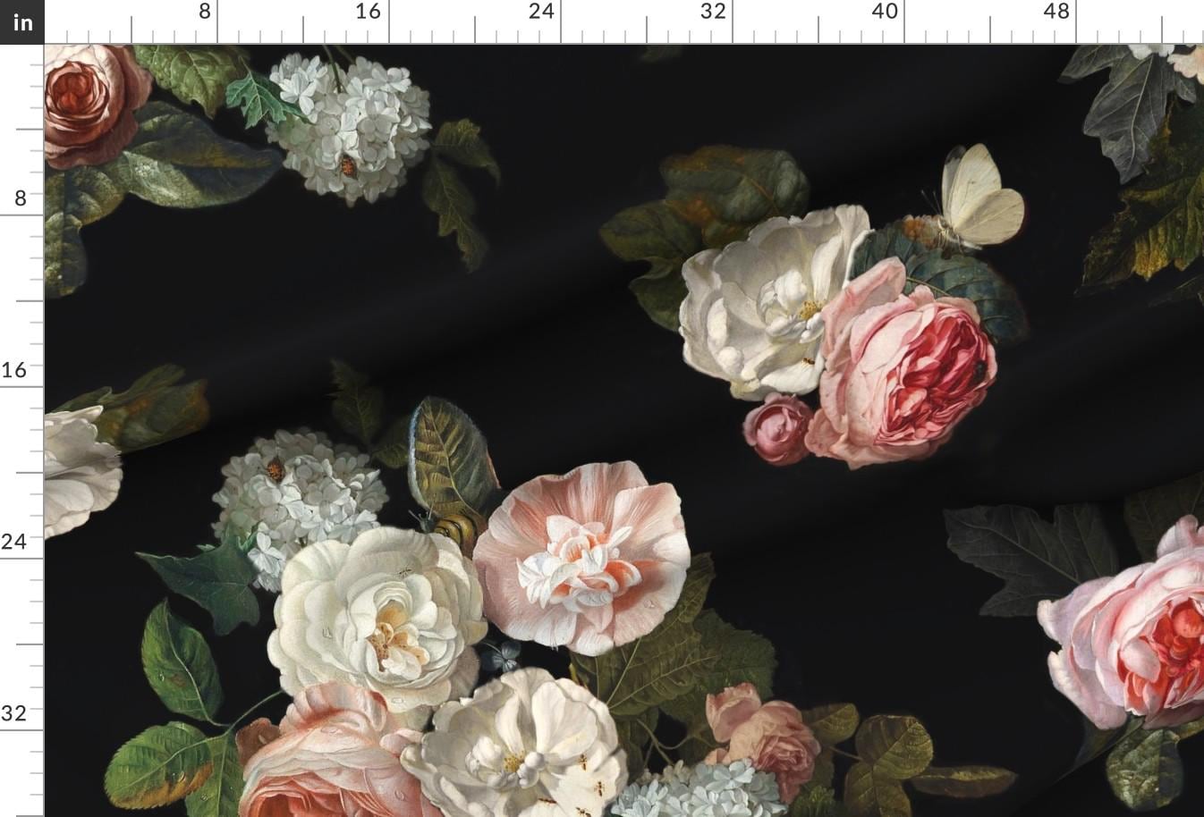 Extra brede satijnen stof met humeurige bloemen - grote bloemen van willowlanetextiles - grootschalige bloemenstof op maat gesneden door Spoonflower