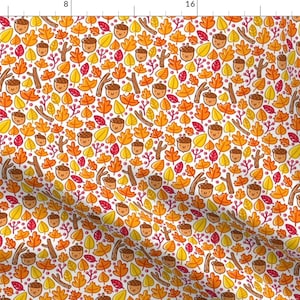 Woodland Acorns Fabric - Autumn Pattern By Stolenpencil- Kawaii Kids Fall Foliage Orange an Brown Cotton Fabric By The Yard With Spoonflower