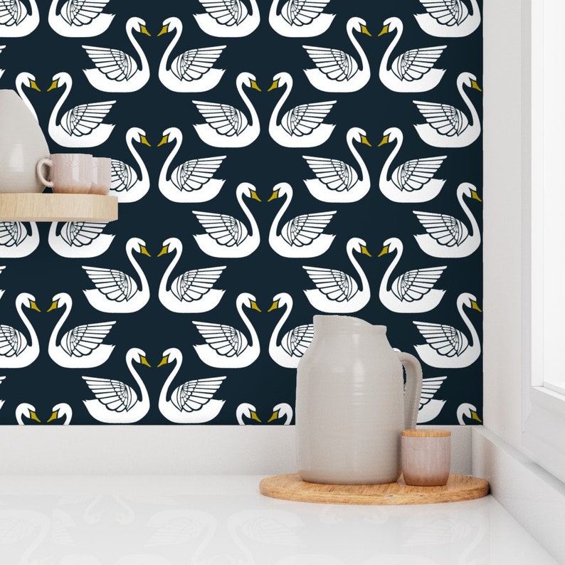 Swan Wallpaper Swans On Midnight By Ceciliamok Bird Nursery Decor Custom Printed Removable Self Adhesive Wallpaper Roll by Spoonflower image 7