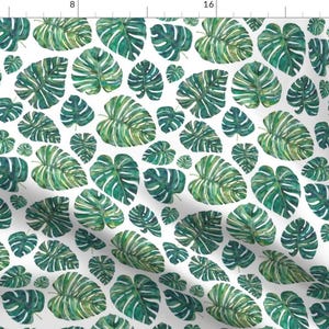 Leaves Fabric - Green Tropical Small By Elena O&#39;Neill Painted Monstera Summer Island Botanical - Cotton Fabric By The Yard With Spoonflower