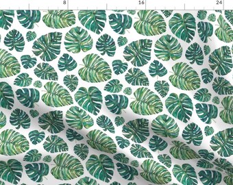 Leaves Fabric - Green Tropical Small By Elena O'Neill Painted Monstera Summer Island Botanical - Cotton Fabric By The Yard With Spoonflower