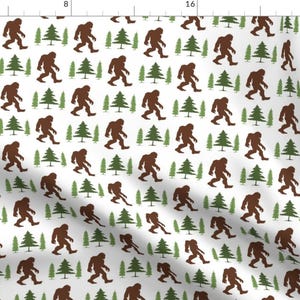 Green Bigfoot Brown Green Fabric - Bigfoot In Trees Green Brown V1 By Mariafaithgarcia - Green Cotton Fabric By The Yard With Spoonflower