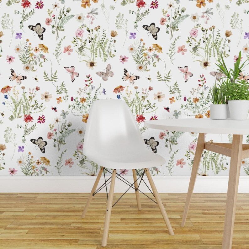 Buy Buterfly Floral Wallpaper Wildflower Garden by Hipkiddesigns Summer