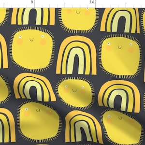 Boho Sunshines Fabric - Sunshiny Grey Day By Anda - Yellow Charcoal Gray Rainbows Boho Minimalist Cotton Fabric By The Yard With Spoonflower
