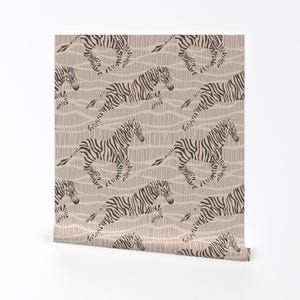 Tan Zebras Removable Peel and Stick Wallpaper - Modern Abstract Geometric Black Cream - Wall Art Wall Decor - Neutral Zebra by jillianmunday