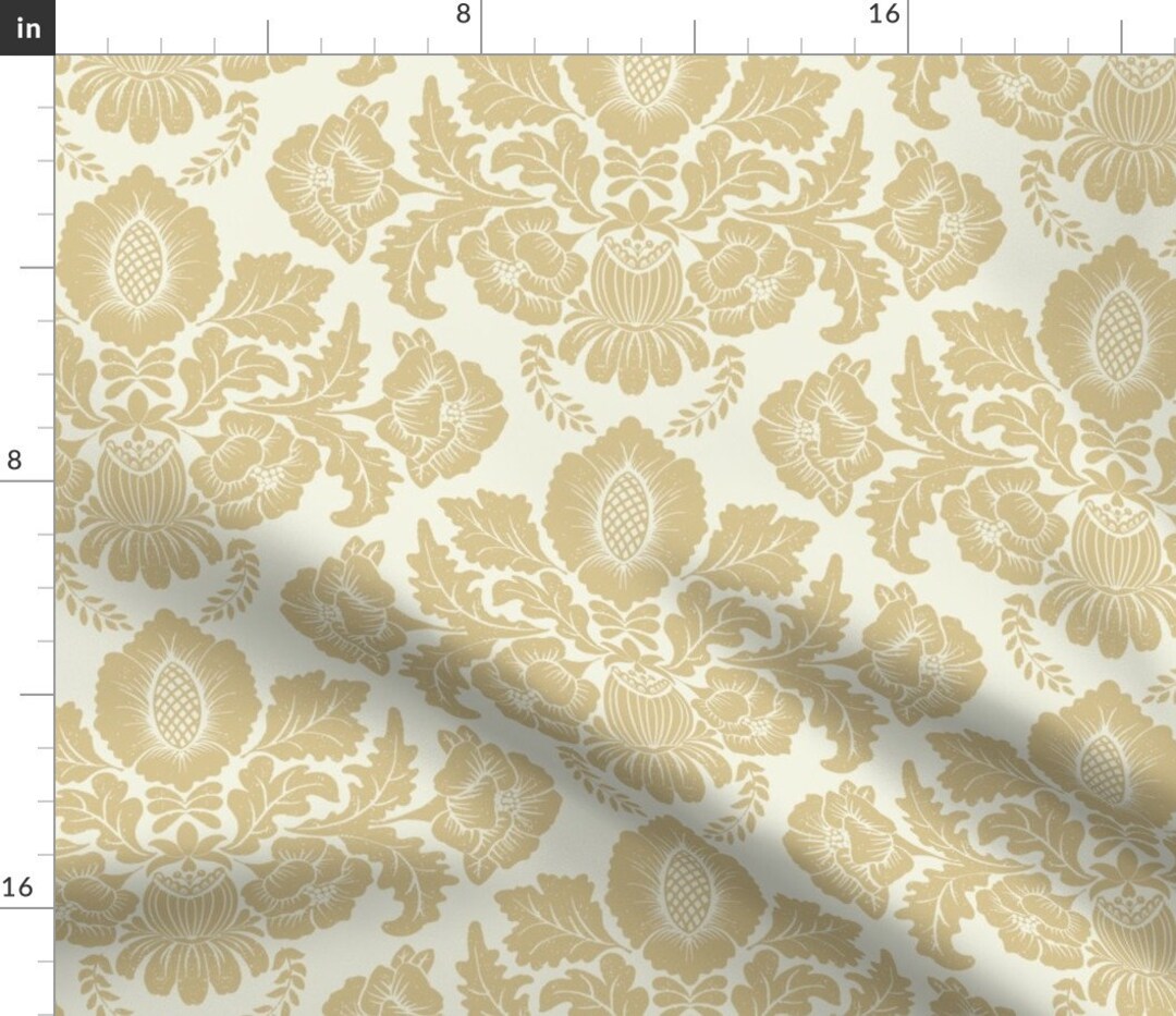 Victorian Damask Fabric Damask Gold Cream Large by S__marie Traditional Classic Edwardian Fabric
