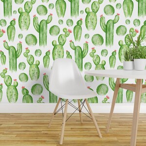 Cactus Wallpaper - Cactus Garden Green By Heatherdutton - Cactus Green Custom Printed Removable Self Adhesive Wallpaper Roll by Spoonflower