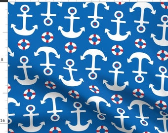 Misstiina Blue Anchor Nautical Fabric - Anchors Usa American 4th Of July 4th By Misstiina - Blue Cotton Fabric By The Yard With Spoonflower