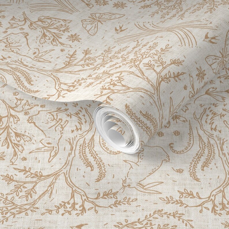 Neutral Toile Wallpaper Garden by Nouveau Bohemian Etsy