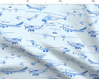 Aviation on Blue Fabric - Blue Planes By Karinka - Watercolor Planes Nursery Decor Cotton Fabric By The Yard With Spoonflower