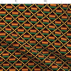 African Art Fabric - 3 Inch Yellow Green Red On Black Kente Cloth By Mtothefifthpower - African Cotton Fabric By The Yard With Spoonflower
