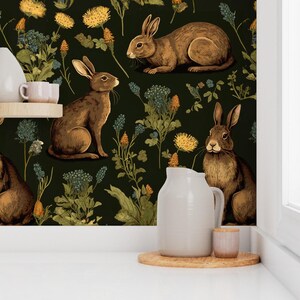 Medieval Rabbit Removable Peel and Stick Wallpaper - Woodland Bunny ...