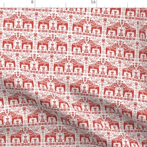 Red Dala Horse Fabric - St Knut In Red By Lilyoake - Christmas Holiday Scandinavian Winter Hygge Cotton Fabric By The Yard With Spoonflower